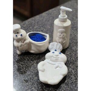 3 Piece Pilsbury Dough Boy Vintage 1997 Sink Set with Scrubber & Spoon Rest